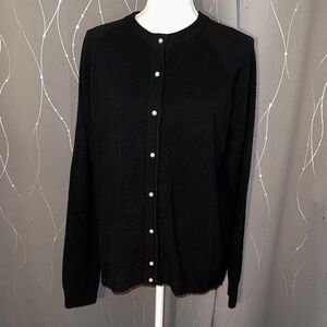 Sag Harbor Women’s Large Black Cardigan with Pearl Buttons